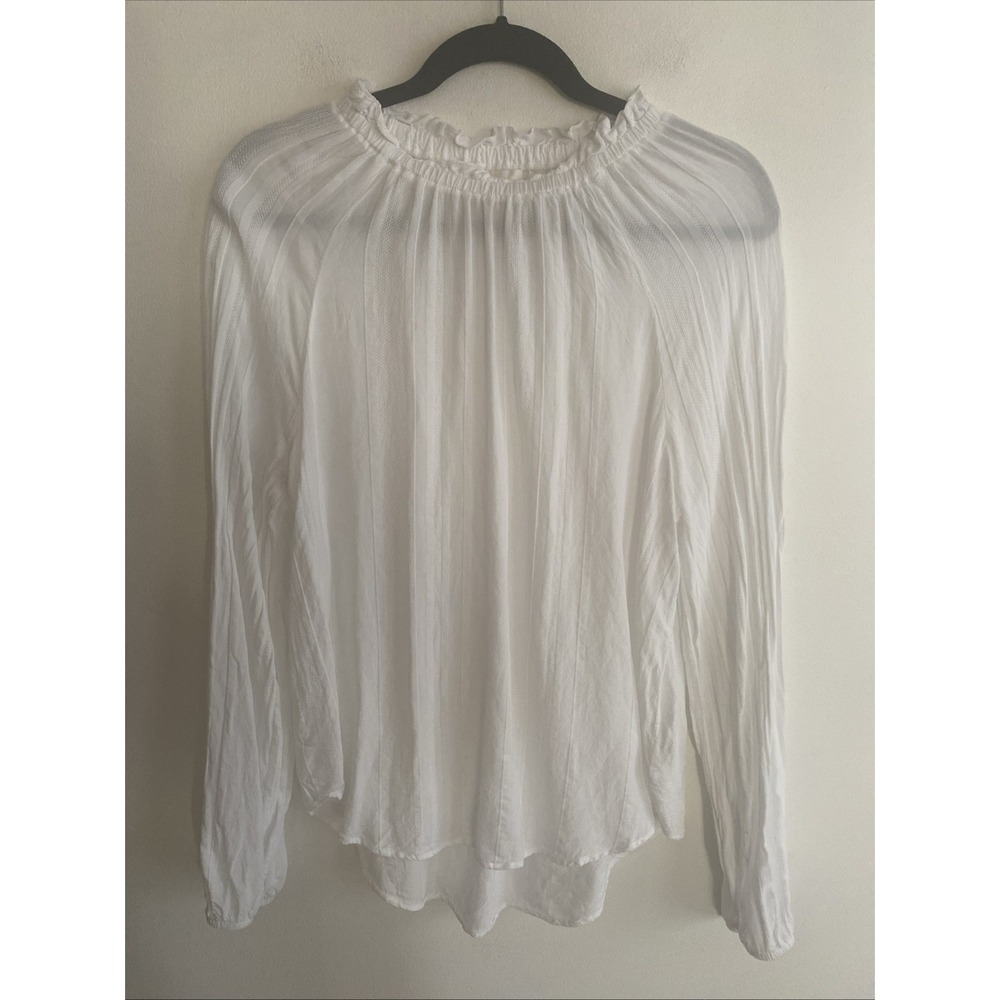 Anthropologie Cloth & Stone Textured White Long Sleeved Blouse M EUC